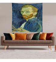 Van Gogh Portresi Leke Tutmaz Kadife Dokulu Kumaş Duvar Örtüsü Duvar Halısı Tapestry (Mavi)