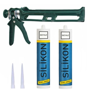 Aletçantam Silikon Seti _ 2 Adet Beyaz Silikon + Silikon Tabancası