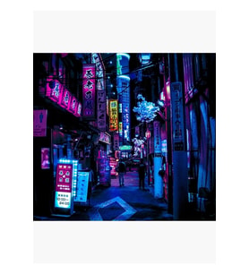 Mavi Tokyo Sokakları Tablo Ahşap Poster Dekoratif