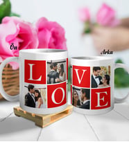 Kişiye Özel Love 4 Fotoğraflı Sevgili Kupa Bardak Ahşap Palet Altlığı Hediyeli