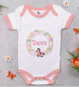 BK Kids Kişiye Özel Pembe Bebek Body Zıbın - Model 160