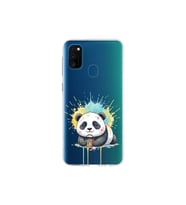Samsung Galaxy M30S ile Uyumlu Splash Panda Tasarımlı Şeffaf Silikon Kılıf