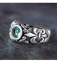 925 Ayar Gümüş Mavi Aquamarine Taşlı Zambak Motifli Zarif Erkek Yüzük