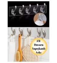 5’li Şeffaf Yapışkanlı Askı Banyo, Mutfak, Kapı, Duvar Kancası