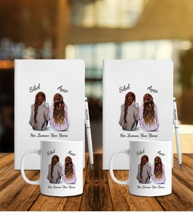 Arkadaşa Özel 2 li Beyaz Defter Kalem Kupa Set
