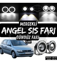 Opel Corsa C 2000-2006 Uyumlu Mercekli Angel Sis Farı Metal 76 mm Beyaz Halkalı Gündüz Farı 2 Adet