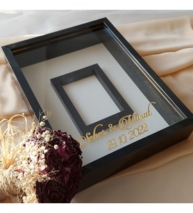 30x40 Cm Siyah Fotoğraf Bölümlü! İsimli Ledsiz! Gül Saklama Kutusu