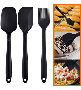  Isıya Dayanıklı Yanmaz Yapışmaz Silikon Spatula Seti 3 Parça Siyah Yumurta Fırç