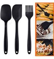  Isıya Dayanıklı Yanmaz Yapışmaz Silikon Spatula Seti 3 Parça Siyah Yumurta Fırç