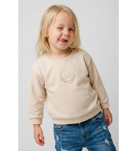 Breeze Kız Çocuk Sweatshirt Güpürlü Kalp Arma Detaylı 2-6 Yaş, Krem