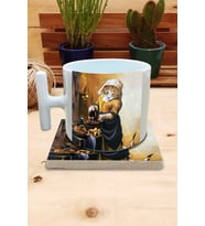 Kediler ve Sanat/Johannes Vermeer The Milkmaid Set 9 - T Kulplu Fincan Kupa-Taş Bardak Altlığı 1