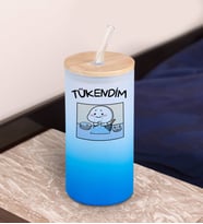 BK Gift Esprili Tasarım Mavi Renk Pipetli Buzlu Cam Bardak 600ml - 6, Arkadaşa Hediye, Doğum Günü Hediyesi