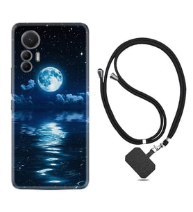 Xiaomi 12 Lite Kılıf Resimli Boyun Askılı İpli Desenli Silikon Night Moon 1133
