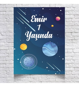 Uzay ve Gezegenler Temalı Doğum Günü Afişi 35X50 cm
