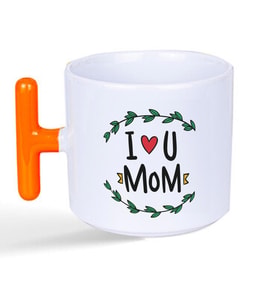 I Love You Mom Baskılı Turuncu Kulplu T Kupa