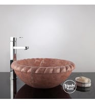 Sipahi Marble Kırmızı Traverten Etrafı Burmalı Çanak Lavabo