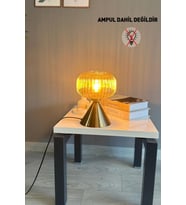 Cam Renkli Masa Lambası, Dekoratif ve Şık Yatak Odası Aydınlatması (Krem)