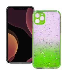 Apple iPhone 11 Pro Simli Şeffaf Sert Slikon Kılıf (Yeşil)