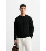 Erkek Bisiklet Yaka Düz Siyah Sweatshirt
