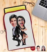 BK Gift Kişiye Özel Sevgililer Karikatürlü Taşınabilir Koruyucu Tablet Kılıfı & Organizer Çanta - Kırmızı-6