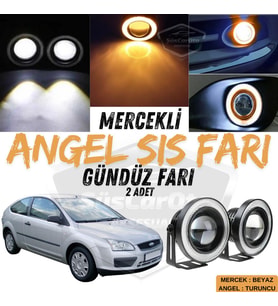 Ford Focus 2 2004-2008 Uyumlu Mercekli Angel Sis Farı Metal 76 mm Turuncu Halkalı Gündüz Farı 2 Adet