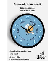 İsme Özel Sevimli Arı Çocuk Odası Duvar Saati Orta Boy 30 cm Siyah Camlı Sessiz