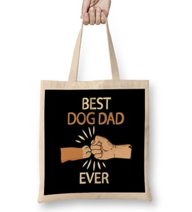 Best Dog Dad Ever Paw Fist Bump Fathers Day Gift Köpek Bez Çanta Uzun Saplı