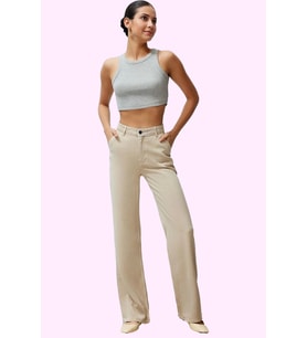 Kadın Geniş Paça Uzun Boy Düşük Bel Wide Leg Jean %100 Liyosel Günlük Stil Kaliteli Malzeme (Bej)