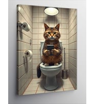 Kanvas Tablo Tuvalette Gazete Okuyan Kedi