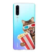 PrintiFy Huawei P30 ile Uyumlu 1mm Slim Fit Kedi 1 050b Baskılı Şeffaf  Kılıf