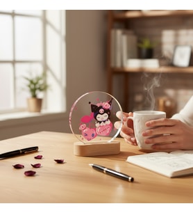Kuromi Temalı LED Masa Lambası – Pembe Işıklı Akrilik Gece Lambası, Sevimli Dekor ve Hediye