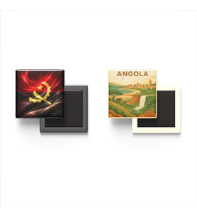 Buzdolap Magnetleri - Angola Bayrağı ve Paper Cut Tema - 2'li Set Magneti