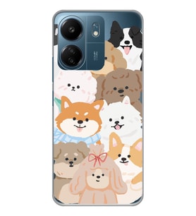 Xiaomi Redmi 13C Uyumlu Sevimli Köpekler Tasarımlı Şeffaf Telefon Kılıfı
