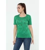 Yelken Baskı Ve Nakış Detaylı Merserize Örme T-shirt (Yeşil)