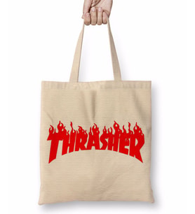 Thrasher Kırmızı Logo Bez Çanta Uzun Saplı