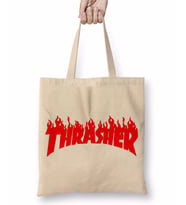Thrasher Kırmızı Logo Bez Çanta Uzun Saplı