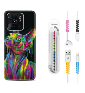 Xiaomi Redmi Note 7 8 9 Pro 10 2022 10 Pro 10S Kılıf Kablo Koruma Spiral Silikon Color Cat 1754