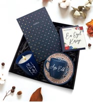 Kişiye Özel Mavi Fincan & Tasarımlı Defter & Bardak Mum Hediye Seti