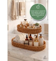 Çift Katlı Rattan Görünümlü Düzenleyici Raf, Mutfak ve Banyo Dekoru