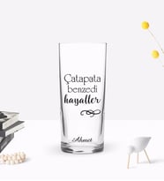 BK Gift Kişiye Özel Renkli Baskılı Çatapata Benzedi Hayaller Tasarımlı Rakı Bardağı-1 (Beyaz)