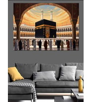 Kabe-İ Muazzama Ve İbadet Edenler Dekoratif Kanvas - Mdf Ahşap Tablo