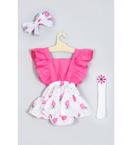 ADABEBEK Fırfırlı Ananas Desenli Dizaltı Çiçek Çorap Set (Pembe)