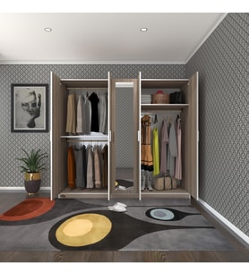 Kenzlife gardırop 5 kapaklı kapılı 200 lilyum crd aynalı gardolap dolap (Karışık)