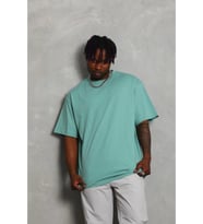 Unisex Oversize Düz Bisiklet Yaka T-Shirt - Mint Yeşili