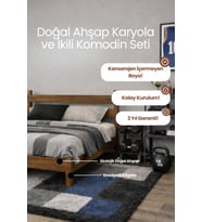 Natura Model Masif Ahşap Karyola ve 2 Adet Komodin Kolay Kurulum Fırınlanmış İthal Sibirya Çamı 100x200 Yatak Uyumlu 2 Adet Komodin