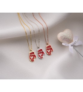 925 Ayar Papatya Silver Kırmızı eldiven kolye.rose.gold.rodaj