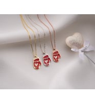 925 Ayar Papatya Silver Kırmızı eldiven kolye.rose.gold.rodaj