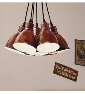 MYLİGHTS RETRO RUSTİK METAL BAKIR FIRÇALI  7 YEDİLİ AVİZE SARKIT AVİZE (Siyah)