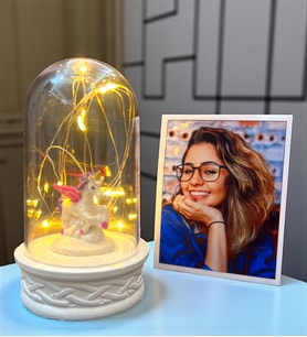 Size Özel Fotoğraflı ve Unicorn Temalı Led Işıklı Fanus Hediyesi