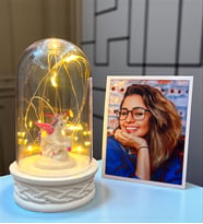 Size Özel Fotoğraflı ve Unicorn Temalı Led Işıklı Fanus Hediyesi
